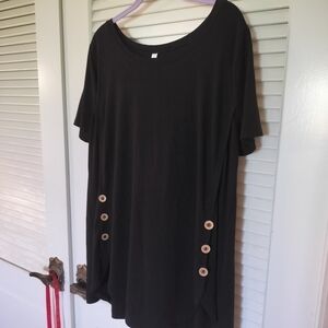 Zenana Premium Black Swing Style Tunic 2x Plus with Button Accent